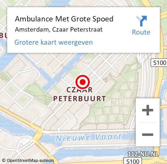 Locatie op kaart van de 112 melding: Ambulance Met Grote Spoed Naar Amsterdam, Czaar Peterstraat op 13 februari 2018 08:25