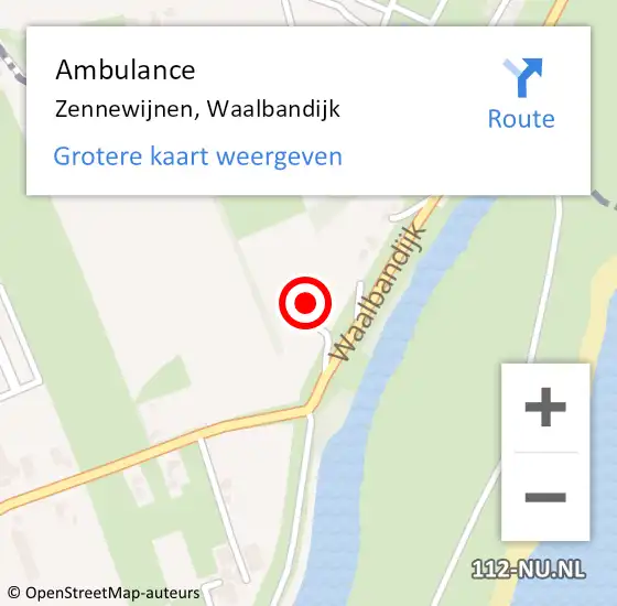 Locatie op kaart van de 112 melding: Ambulance Zennewijnen, Waalbandijk op 13 februari 2018 09:07