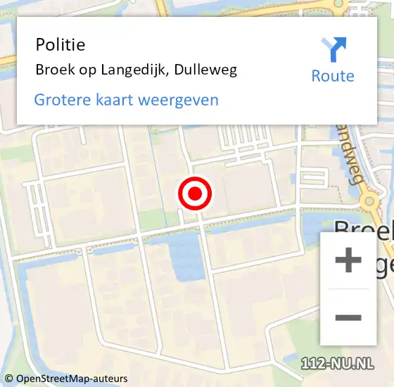 Locatie op kaart van de 112 melding: Politie Broek op Langedijk, Dulleweg op 13 februari 2018 09:50