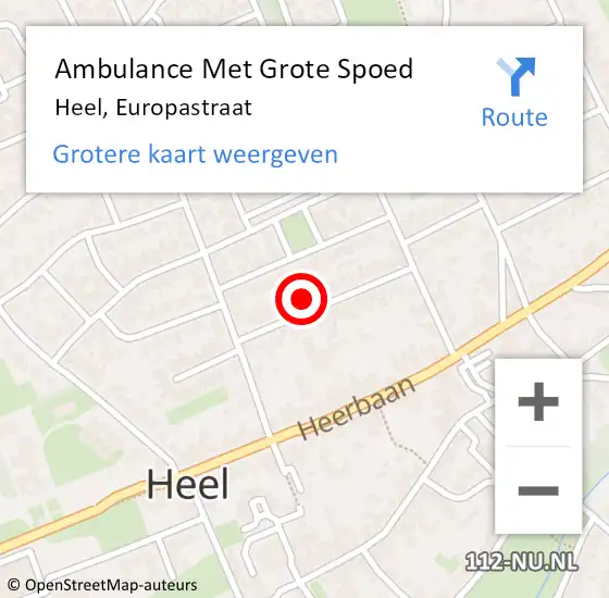Locatie op kaart van de 112 melding: Ambulance Met Grote Spoed Naar Heel, Europastraat op 13 februari 2018 09:54