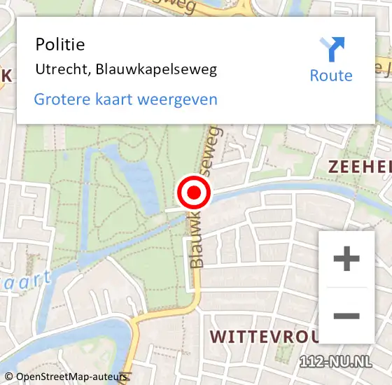 Locatie op kaart van de 112 melding: Politie Utrecht, Blauwkapelseweg op 13 februari 2018 11:46