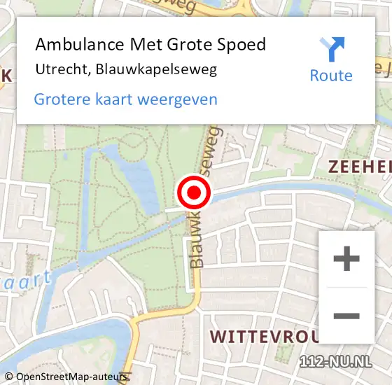 Locatie op kaart van de 112 melding: Ambulance Met Grote Spoed Naar Utrecht, Blauwkapelseweg op 13 februari 2018 11:47