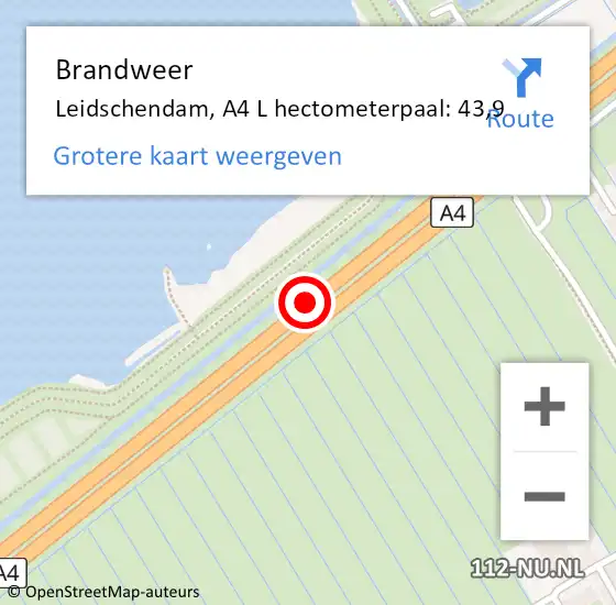 Locatie op kaart van de 112 melding: Brandweer Leidschendam, A4 L hectometerpaal: 43,9 op 13 februari 2018 12:29