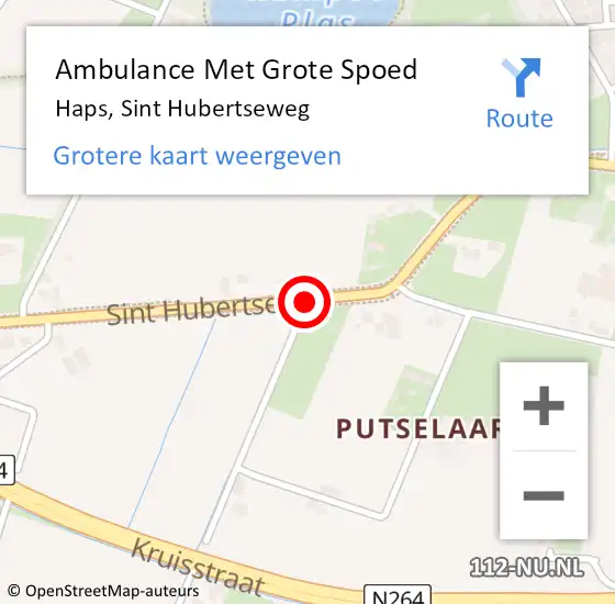 Locatie op kaart van de 112 melding: Ambulance Met Grote Spoed Naar Haps, Sint Hubertseweg op 13 februari 2018 13:09