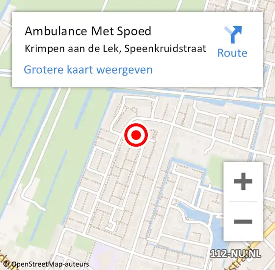 Locatie op kaart van de 112 melding: Ambulance Met Spoed Naar Krimpen aan de Lek, Speenkruidstraat op 13 februari 2018 13:20