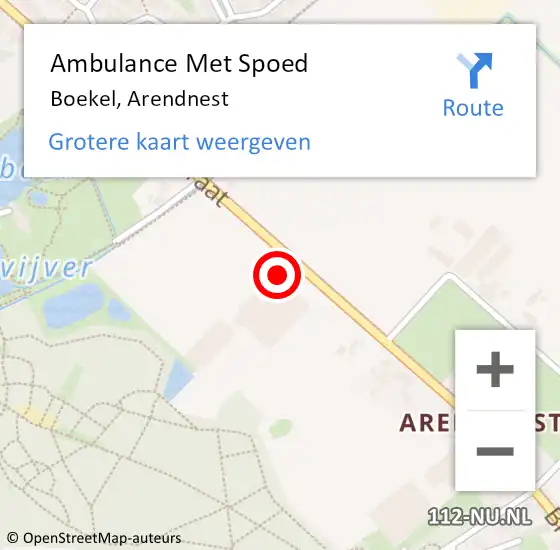 Locatie op kaart van de 112 melding: Ambulance Met Spoed Naar Boekel, Arendnest op 13 februari 2018 13:48