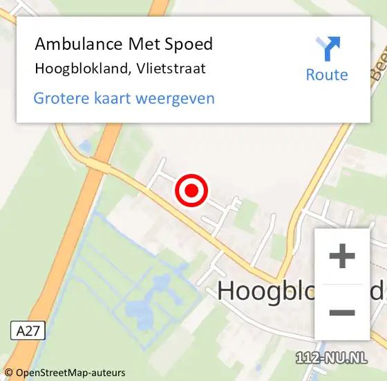 Locatie op kaart van de 112 melding: Ambulance Met Spoed Naar Hoogblokland, Vlietstraat op 13 februari 2018 16:38