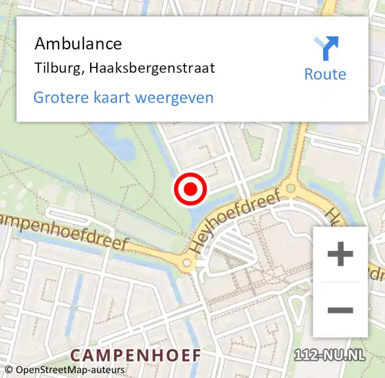 Locatie op kaart van de 112 melding: Ambulance Tilburg, Haaksbergenstraat op 13 februari 2018 17:08
