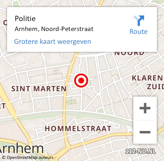 Locatie op kaart van de 112 melding: Politie Arnhem, Noord-Peterstraat op 13 februari 2018 18:09