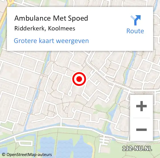 Locatie op kaart van de 112 melding: Ambulance Met Spoed Naar Ridderkerk, Koolmees op 13 februari 2018 20:31