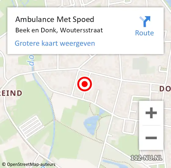 Locatie op kaart van de 112 melding: Ambulance Met Spoed Naar Beek en Donk, Woutersstraat op 13 februari 2018 22:49