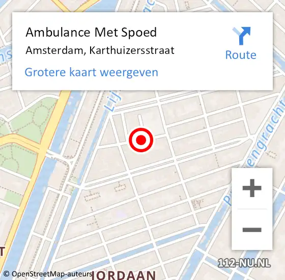 Locatie op kaart van de 112 melding: Ambulance Met Spoed Naar Amsterdam, Karthuizersstraat op 13 februari 2018 23:30