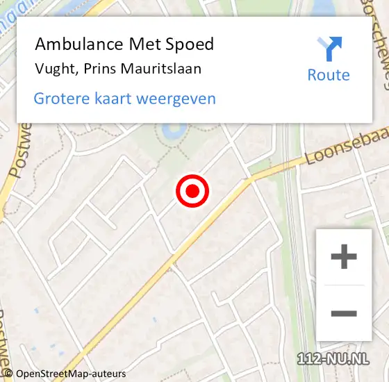 Locatie op kaart van de 112 melding: Ambulance Met Spoed Naar Vught, Prins Mauritslaan op 14 februari 2018 00:13