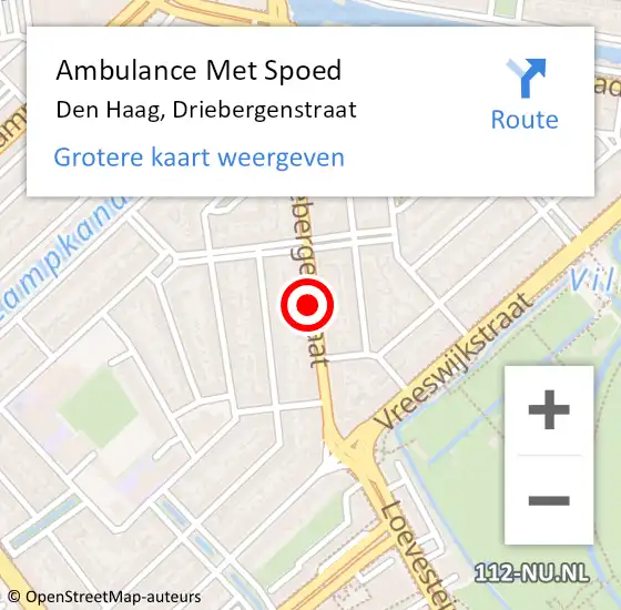 Locatie op kaart van de 112 melding: Ambulance Met Spoed Naar Den Haag, Driebergenstraat op 14 februari 2018 07:13