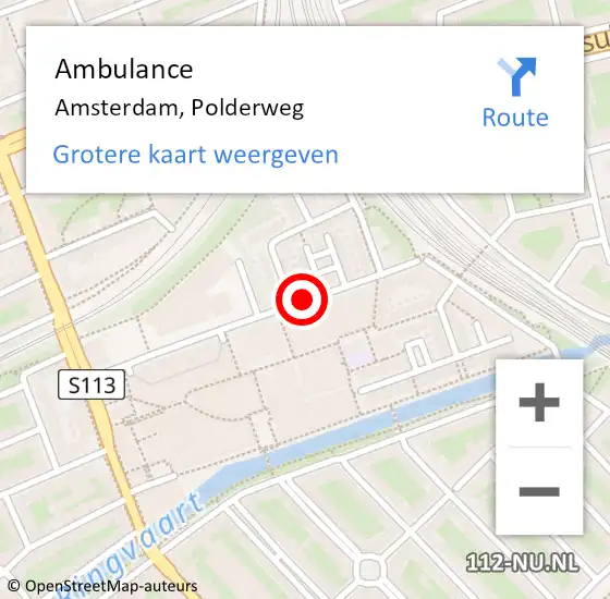 Locatie op kaart van de 112 melding: Ambulance Amsterdam, Polderweg op 14 februari 2018 07:36