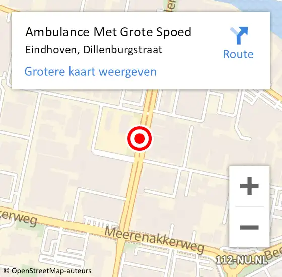 Locatie op kaart van de 112 melding: Ambulance Met Grote Spoed Naar Eindhoven, Dillenburgstraat op 14 februari 2018 08:30