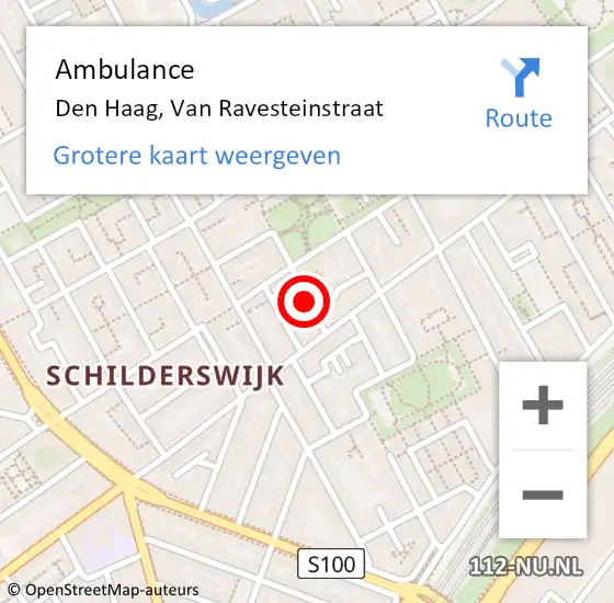 Locatie op kaart van de 112 melding: Ambulance Den Haag, Van Ravesteinstraat op 14 februari 2018 09:04