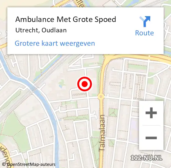 Locatie op kaart van de 112 melding: Ambulance Met Grote Spoed Naar Utrecht, Oudlaan op 14 februari 2018 11:49