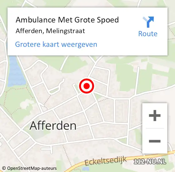 Locatie op kaart van de 112 melding: Ambulance Met Grote Spoed Naar Afferden, Melingstraat op 14 februari 2018 14:08