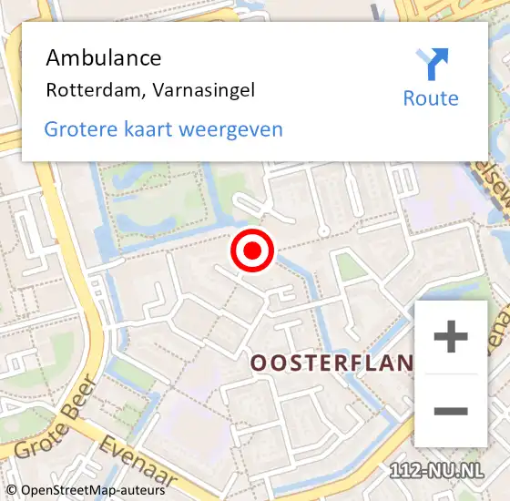 Locatie op kaart van de 112 melding: Ambulance Rotterdam, Varnasingel op 14 februari 2018 15:48