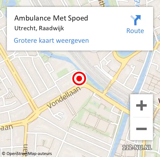 Locatie op kaart van de 112 melding: Ambulance Met Spoed Naar Utrecht, Raadwijk op 14 februari 2018 17:06