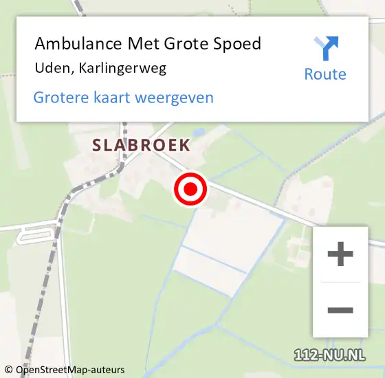Locatie op kaart van de 112 melding: Ambulance Met Grote Spoed Naar Uden, Karlingerweg op 14 februari 2018 19:46