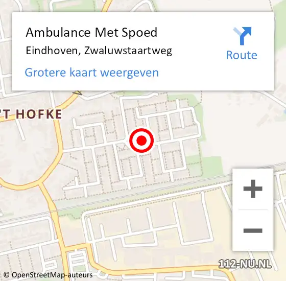 Locatie op kaart van de 112 melding: Ambulance Met Spoed Naar Eindhoven, Zwaluwstaartweg op 15 februari 2018 00:30