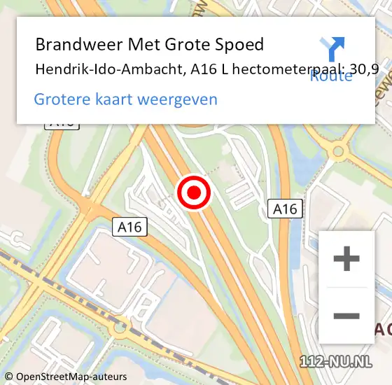 Locatie op kaart van de 112 melding: Brandweer Met Grote Spoed Naar Hendrik-Ido-Ambacht, A16 L hectometerpaal: 30,9 op 15 februari 2018 05:30