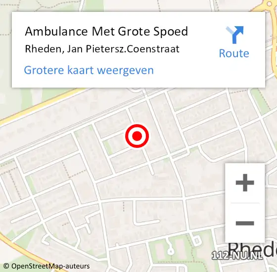 Locatie op kaart van de 112 melding: Ambulance Met Grote Spoed Naar Rheden, Jan Pietersz.Coenstraat op 15 februari 2018 06:53