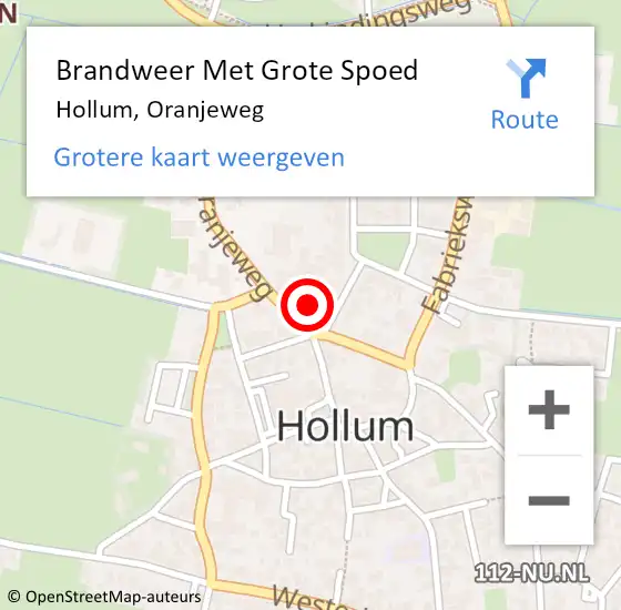 Locatie op kaart van de 112 melding: Brandweer Met Grote Spoed Naar Hollum, Oranjeweg op 15 februari 2018 09:11