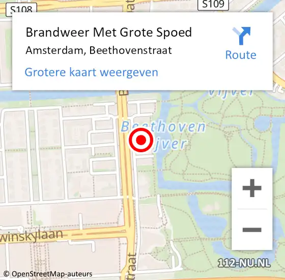 Locatie op kaart van de 112 melding: Brandweer Met Grote Spoed Naar Amsterdam, Beethovenstraat op 15 februari 2018 09:49