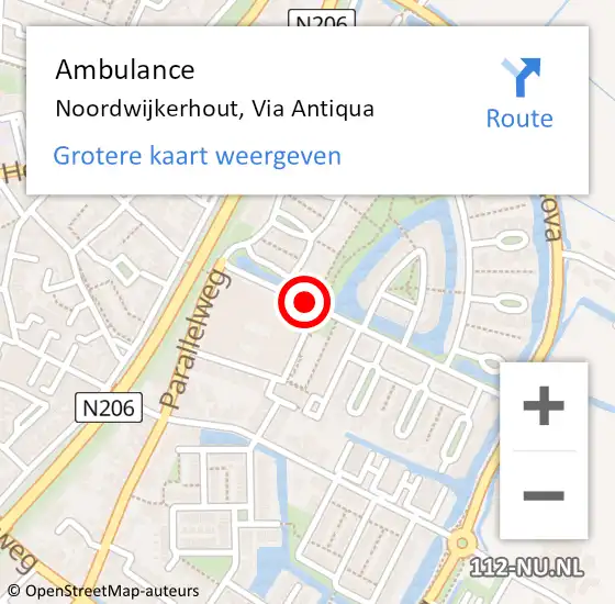 Locatie op kaart van de 112 melding: Ambulance Noordwijkerhout, Via Antiqua op 15 februari 2018 11:51