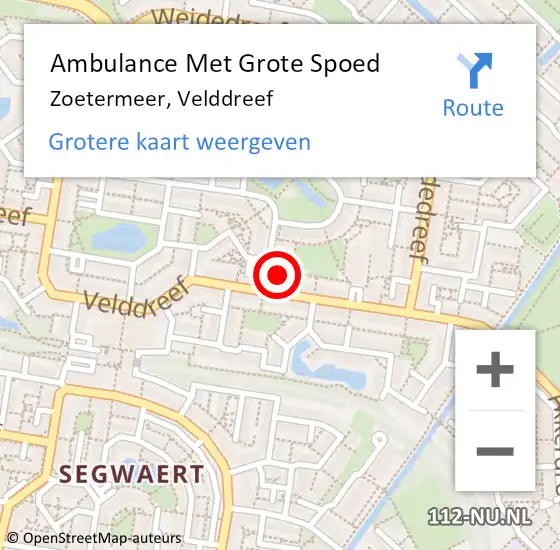 Locatie op kaart van de 112 melding: Ambulance Met Grote Spoed Naar Zoetermeer, Velddreef op 15 februari 2018 18:49
