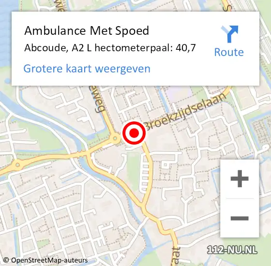 Locatie op kaart van de 112 melding: Ambulance Met Spoed Naar Abcoude, A2 L hectometerpaal: 40,7 op 15 februari 2018 20:50