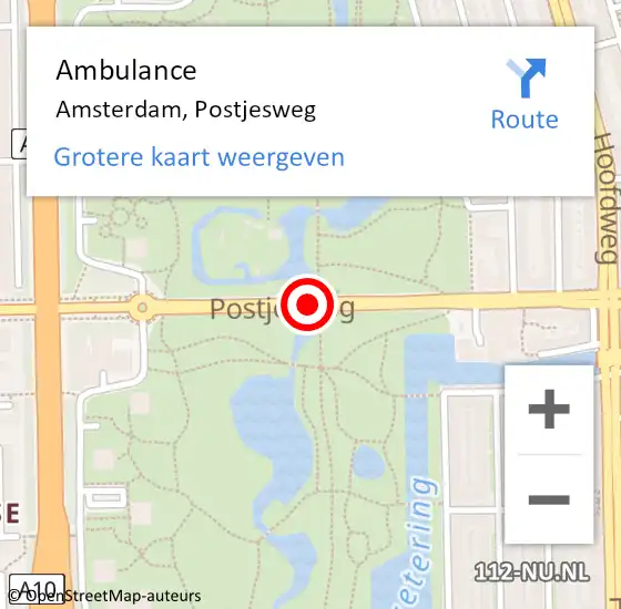 Locatie op kaart van de 112 melding: Ambulance Amsterdam, Postjesweg op 15 februari 2018 23:09