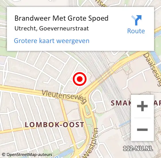 Locatie op kaart van de 112 melding: Brandweer Met Grote Spoed Naar Utrecht, Goeverneurstraat op 16 februari 2018 05:03