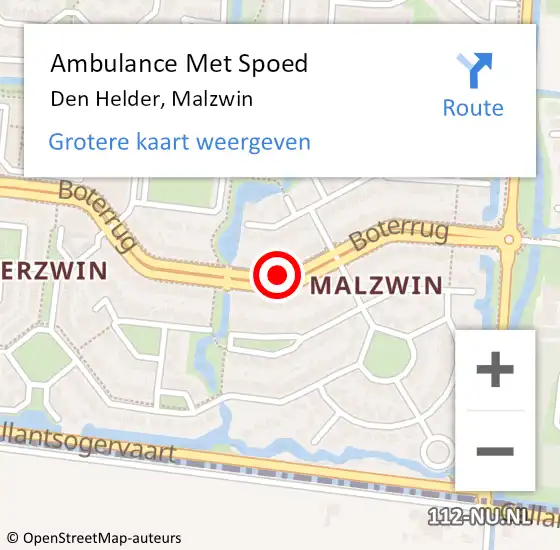 Locatie op kaart van de 112 melding: Ambulance Met Spoed Naar Den Helder, Malzwin op 16 februari 2018 06:28