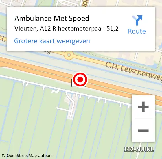 Locatie op kaart van de 112 melding: Ambulance Met Spoed Naar Vleuten, A12 R hectometerpaal: 51,2 op 16 februari 2018 06:55