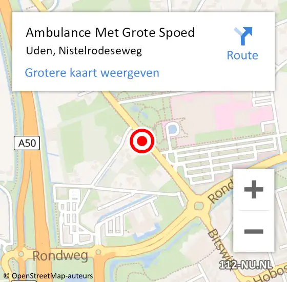 Locatie op kaart van de 112 melding: Ambulance Met Grote Spoed Naar Uden, Nistelrodeseweg op 16 februari 2018 10:44