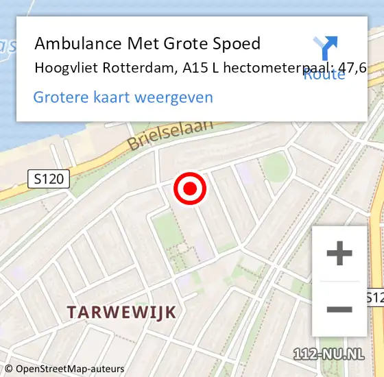 Locatie op kaart van de 112 melding: Ambulance Met Grote Spoed Naar Hoogvliet Rotterdam, A15 L hectometerpaal: 47,6 op 16 februari 2018 13:22