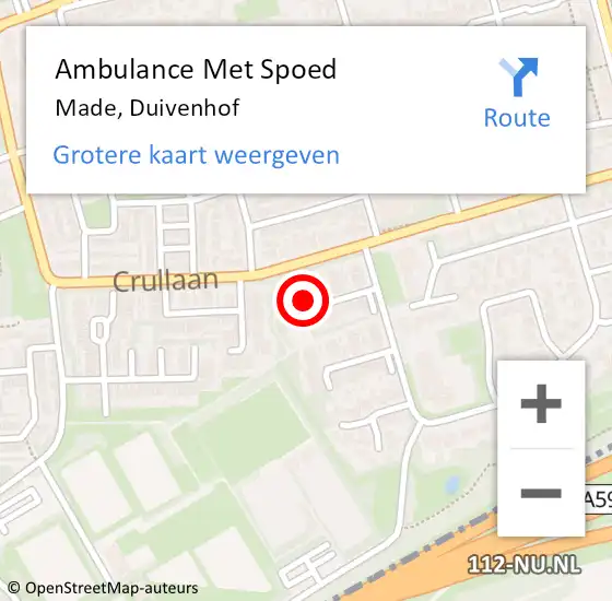 Locatie op kaart van de 112 melding: Ambulance Met Spoed Naar Made, Duivenhof op 16 februari 2018 14:18