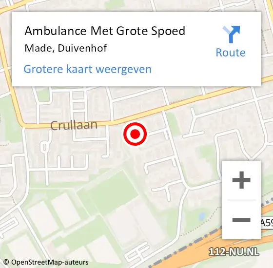 Locatie op kaart van de 112 melding: Ambulance Met Grote Spoed Naar Made, Duivenhof op 16 februari 2018 14:37
