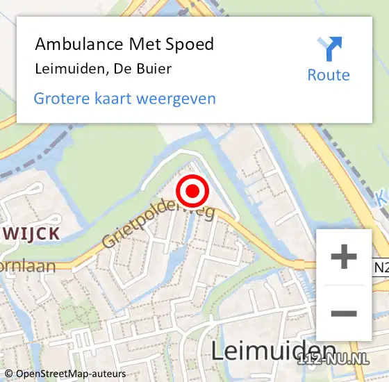 Locatie op kaart van de 112 melding: Ambulance Met Spoed Naar Leimuiden, De Buier op 16 februari 2018 20:16