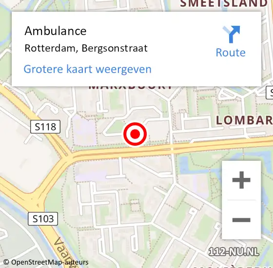 Locatie op kaart van de 112 melding: Ambulance Rotterdam, Bergsonstraat op 17 februari 2018 01:49