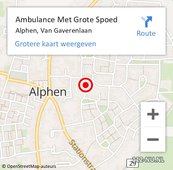 Locatie op kaart van de 112 melding: Ambulance Met Grote Spoed Naar Alphen, Van Gaverenlaan op 17 februari 2018 03:27