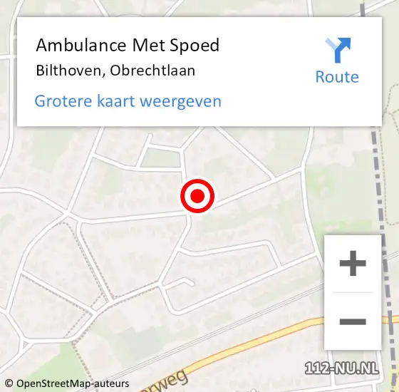 Locatie op kaart van de 112 melding: Ambulance Met Spoed Naar Bilthoven, Obrechtlaan op 17 februari 2018 09:00