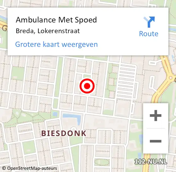 Locatie op kaart van de 112 melding: Ambulance Met Spoed Naar Breda, Lokerenstraat op 17 februari 2018 09:59