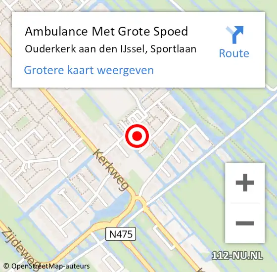 Locatie op kaart van de 112 melding: Ambulance Met Grote Spoed Naar Ouderkerk aan den IJssel, Sportlaan op 17 februari 2018 17:14