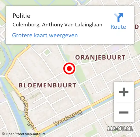 Locatie op kaart van de 112 melding: Politie Culemborg, Anthony Van Lalainglaan op 17 februari 2018 17:26