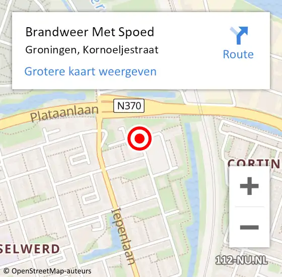 Locatie op kaart van de 112 melding: Brandweer Met Spoed Naar Groningen, Kornoeljestraat op 17 februari 2018 18:14
